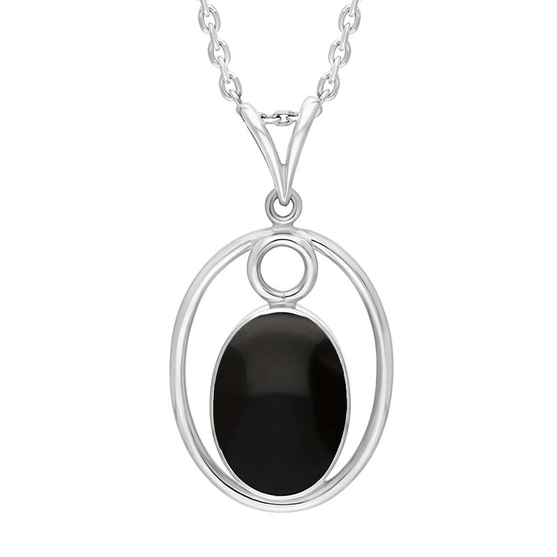 Sterling Silver Whitby Jet Oval Open Frame Necklace