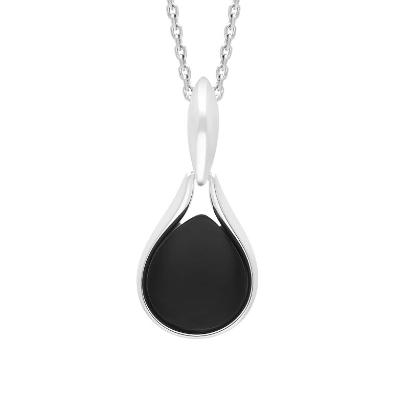 Sterling Silver Whitby Jet Pear Drop Necklace