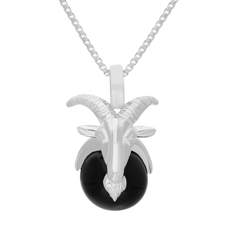 Sterling Silver Whitby Jet Zodiac Capricorn 9mm Bead Pendant