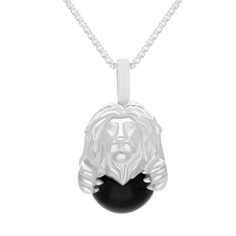 Sterling Silver Whitby Jet Zodiac Leo 10mm Bead Pendant