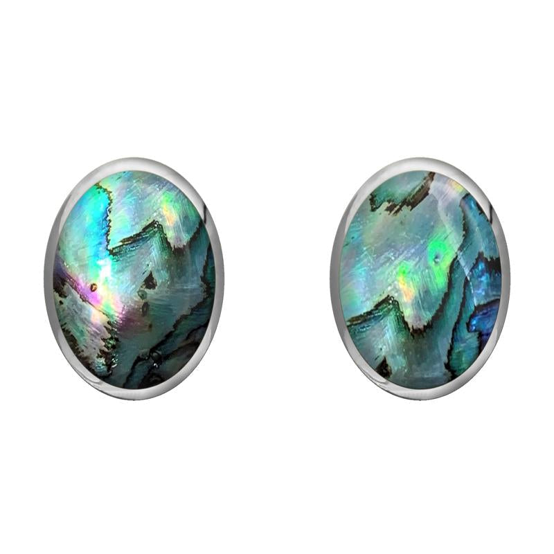 Sterling Silver Abalone 8 x 10mm Classic Large Oval Stud Earrings