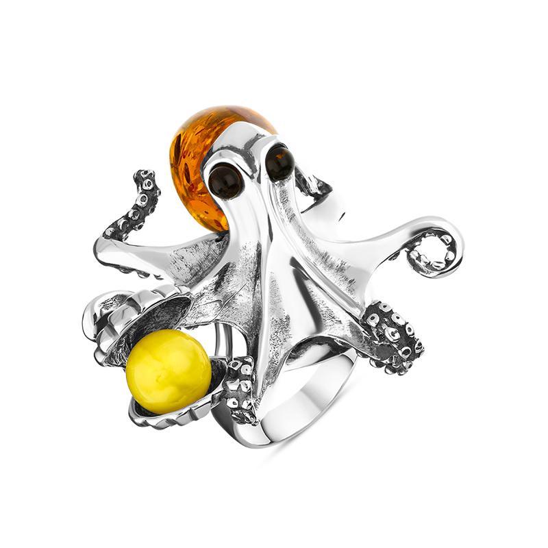 Sterling Silver Amber Octopus Ring