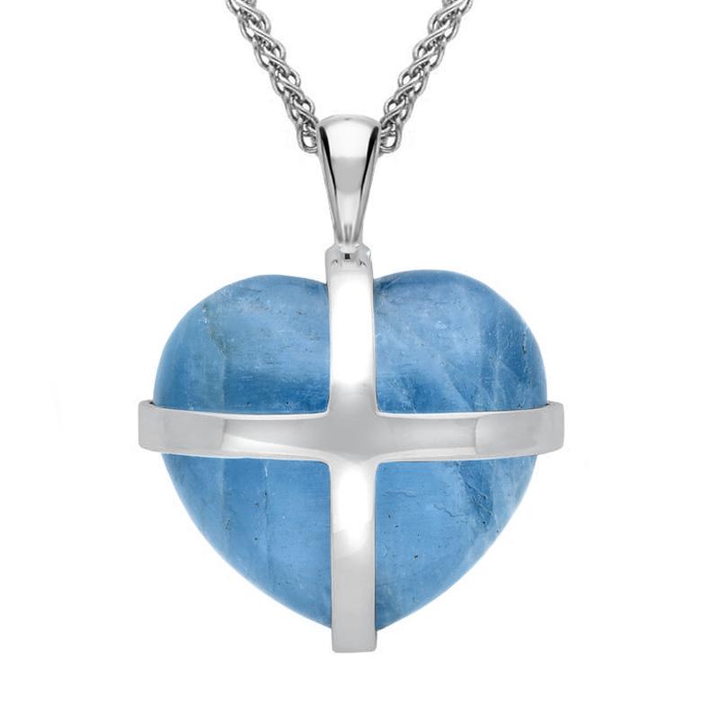 Sterling Silver Aquamarine Large Cross Heart Necklace