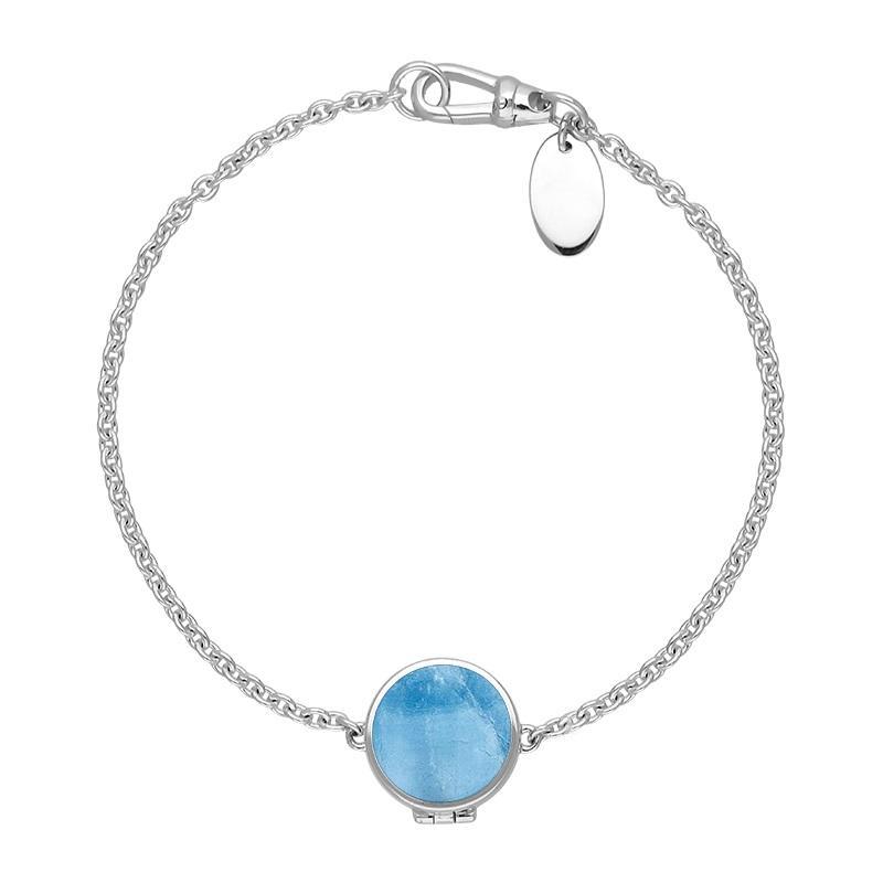 Sterling Silver Aquamarine Round Locket Chain Bracelet