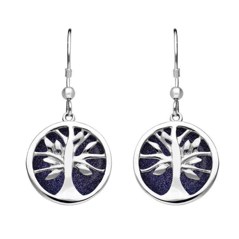 Sterling Silver Lapis Lazuli Round Tree of Life Drop Earrings