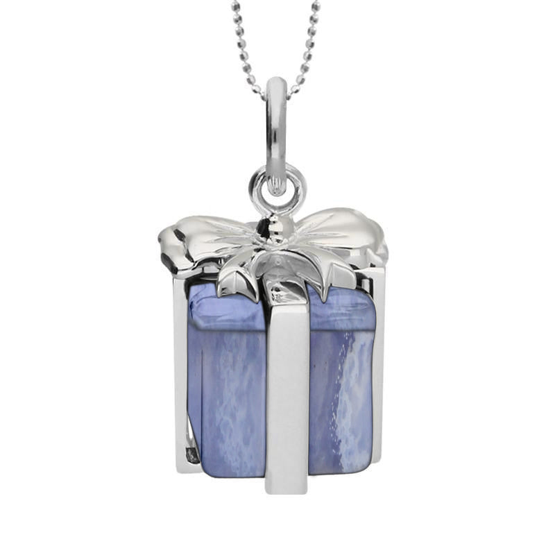 Sterling Silver Blue Lace Agate Christmas Present Necklace