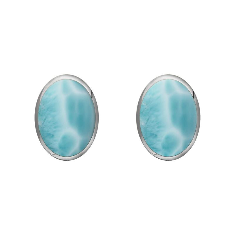 Sterling Silver Larimar 7 x 5mm Classic Small Oval Stud Earrings