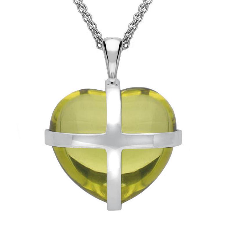Sterling Silver Citrine Large Cross Heart Necklace