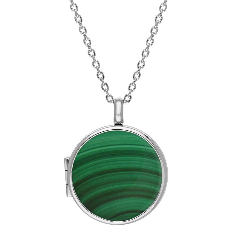 Sterling Silver Malachite Medium Round Locket