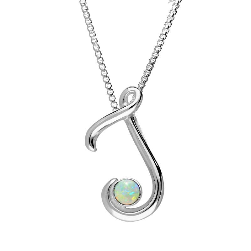 Sterling Silver Opal Love Letters Initial J Necklace