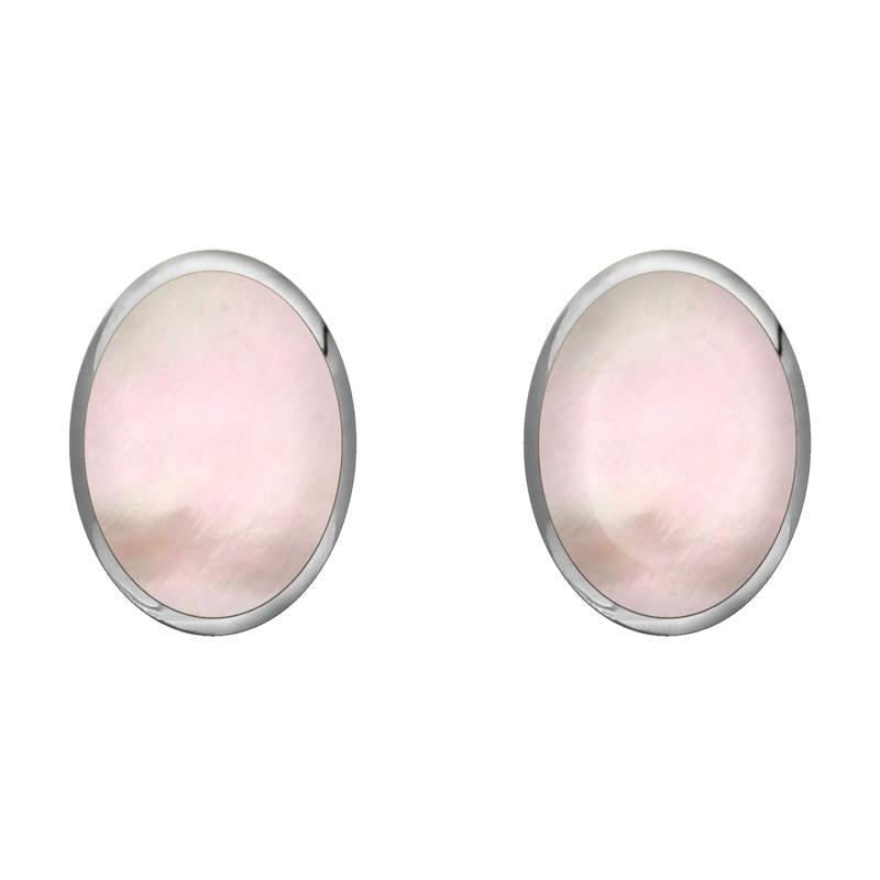 Sterling Silver Pink Mother of Pearl 8 x 10mm Classic Large Oval Stud Earrings
