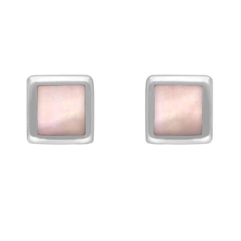 Sterling Silver Pink Mother of Pearl Dinky Square Stud Earrings