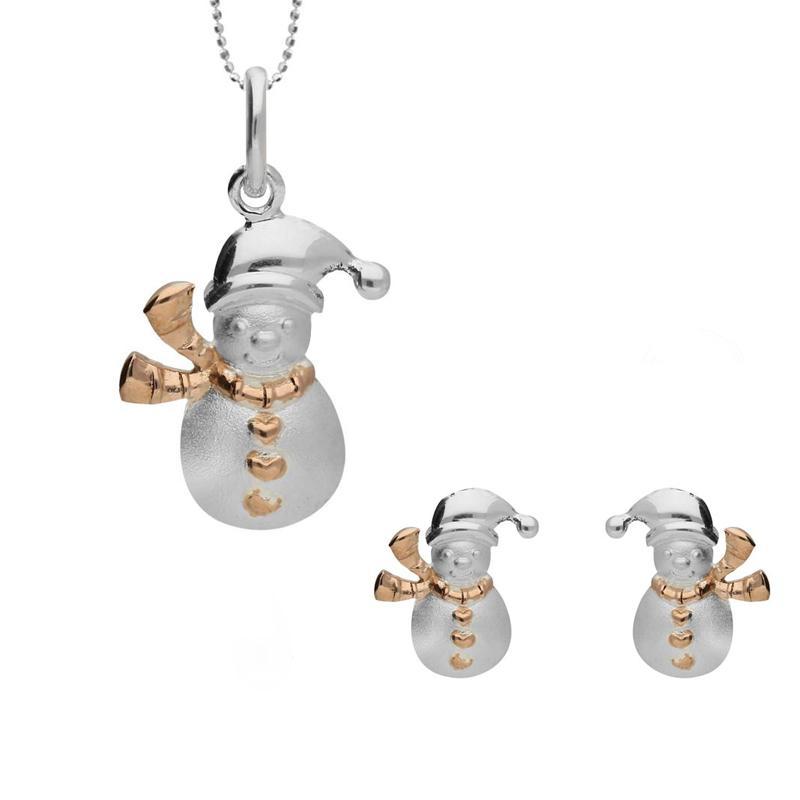 Rose Gold Plated Sterling Silver Snowman Two Piece Set