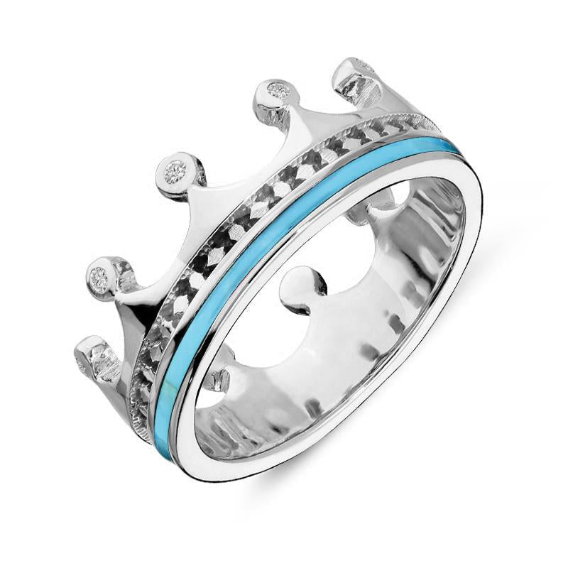 Sterling Silver Turquoise Diamond Tiara Patterned Band Ring