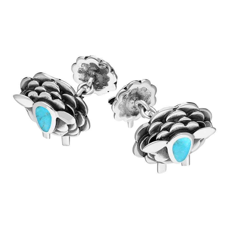 Sterling Silver Turquoise Sheep Chain Link Cufflinks