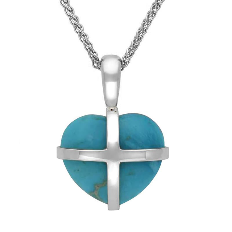 Sterling Silver Turquoise Small Cross Heart Necklace