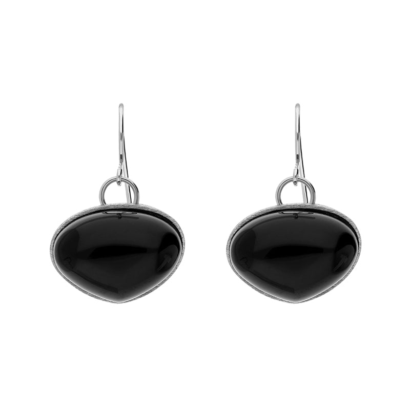 Sterling Silver Whitby Jet Monika Wide Pear Drop Earrings D