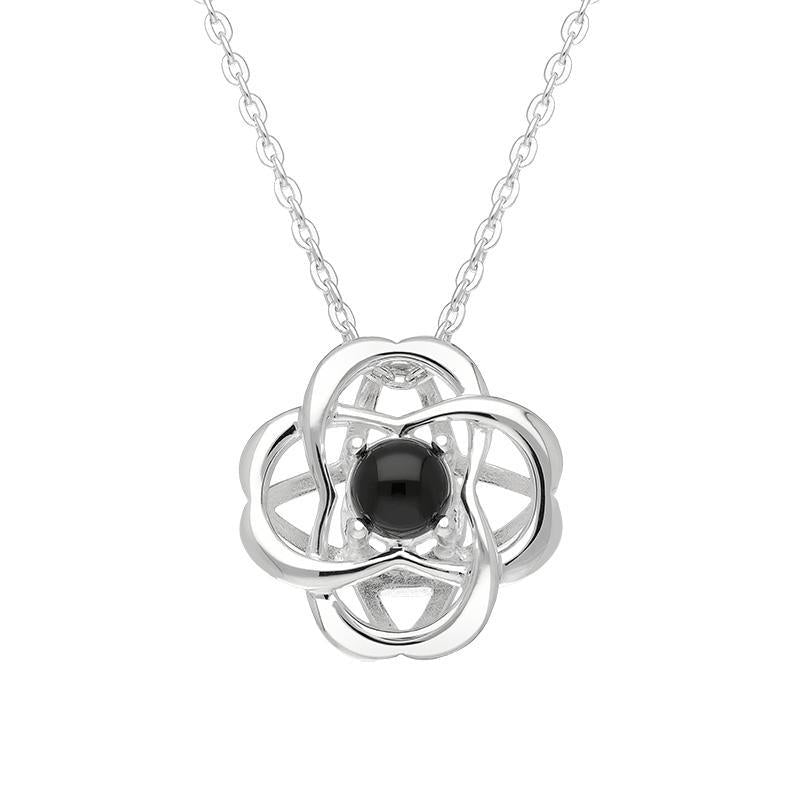Sterling Silver Whitby Jet Open Round Flower Necklace