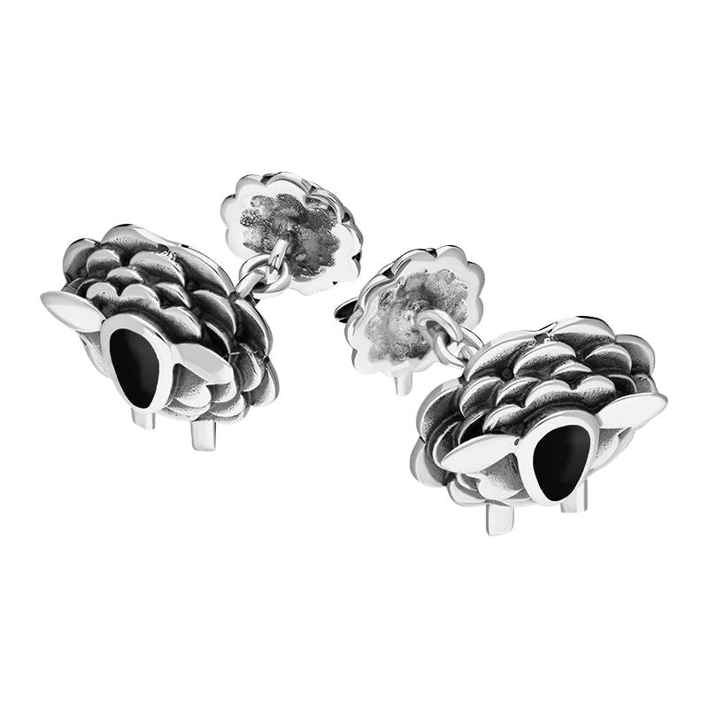 Sterling Silver Whitby Jet Sheep Chain Link Cufflinks