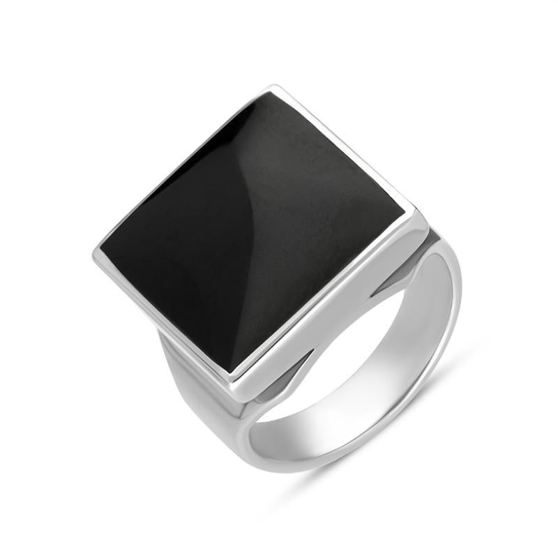 Sterling Silver Whitby Jet Small Square Ring