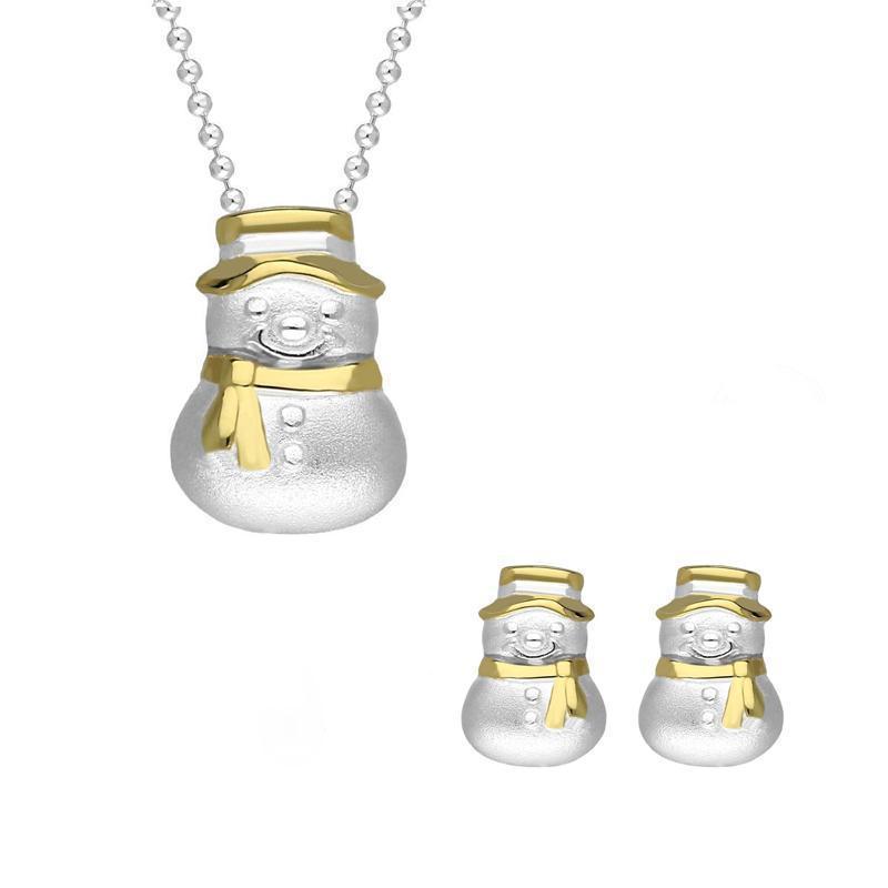 Yellow Gold Plated Sterling Silver Snowman Hat and Scarf Two Piece Set