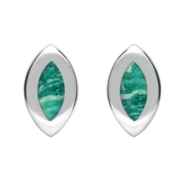 Sterling Silver Amazonite Framed Marquise Stud Earrings