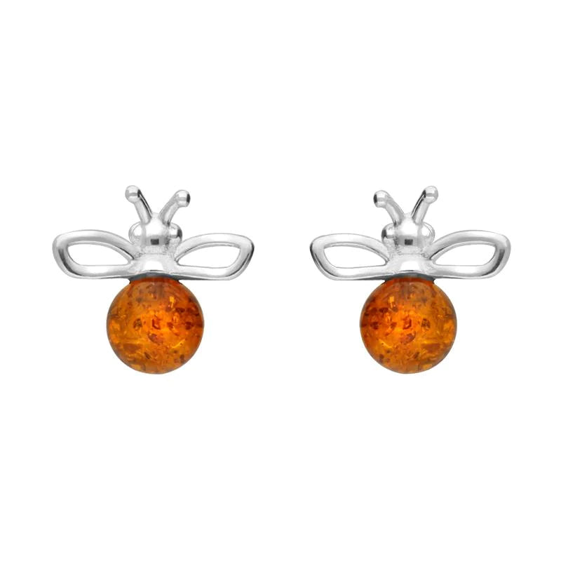 Sterling Silver Amber 6mm Ball Bee Stud Earrings