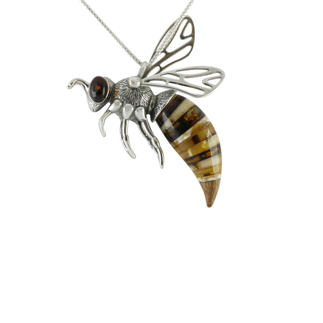 Sterling Silver Amber Medium Honey Bee Necklace