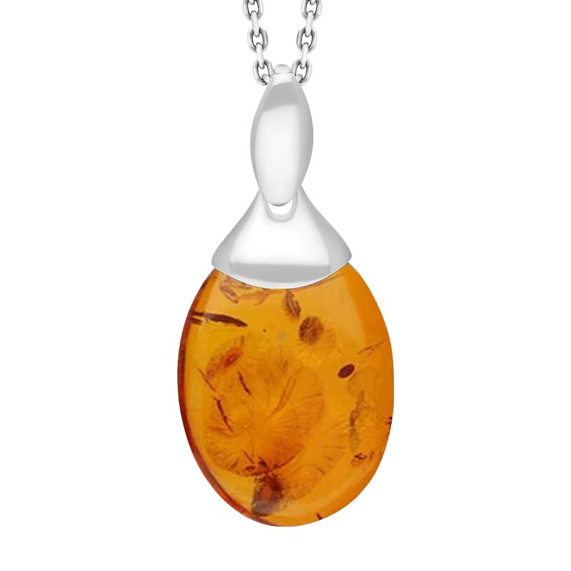 Sterling Silver Amber Oval Shaped Necklace