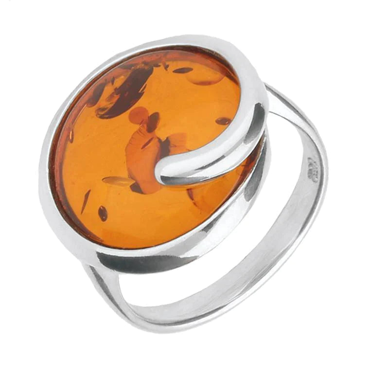 Sterling Silver Amber Round Swirl Ring