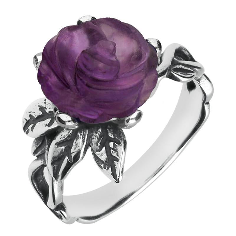 Sterling Silver Amethyst Tuberose 10mm Rose Leaf Twist Ring