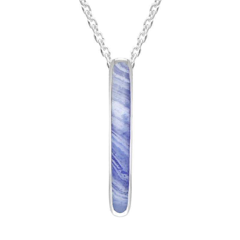 Sterling Silver Blue Lace Agate Lineaire Drop Oval Necklace