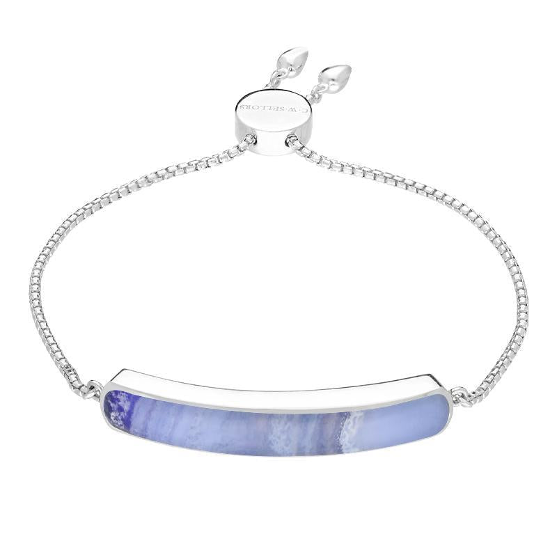 Sterling Silver Blue Lace Agate Lineaire Long Bracelet