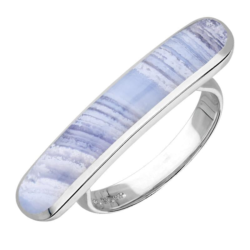 Sterling Silver Blue Lace Agate Lineaire Long Oval Ring