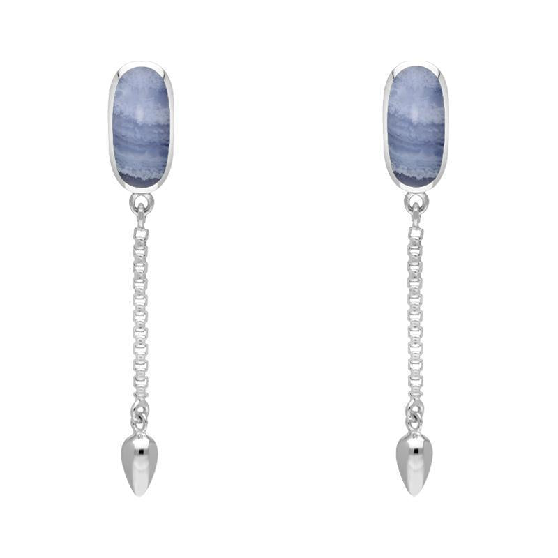 Sterling Silver Blue Lace Agate Lineaire Medium Drop Stud Earrings