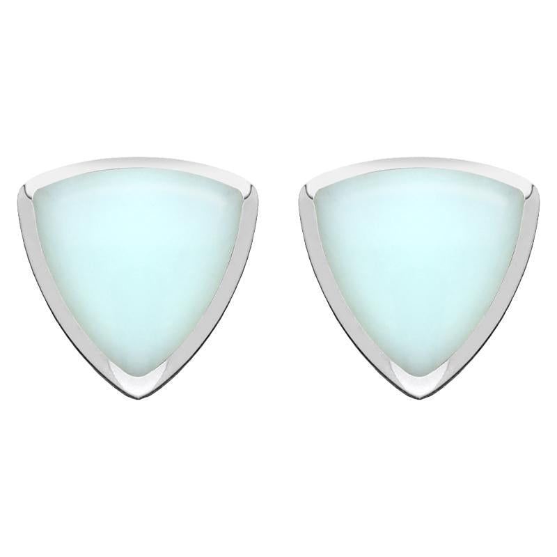 Sterling Silver Chrysoprase Curved Triangle Stud Earrings