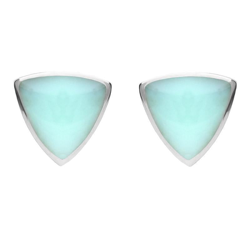 Sterling Silver Chrysoprase Large Curved Triangle Stud Earrings