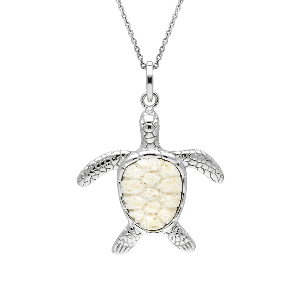 Sterling Silver Coquina Medium Single Stone Turtle Necklace
