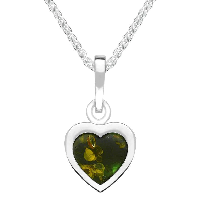 Sterling Silver Green Amber Heart Necklace