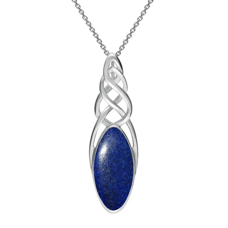 Sterling Silver Lapis Lazuli Long Marquise Celtic Necklace