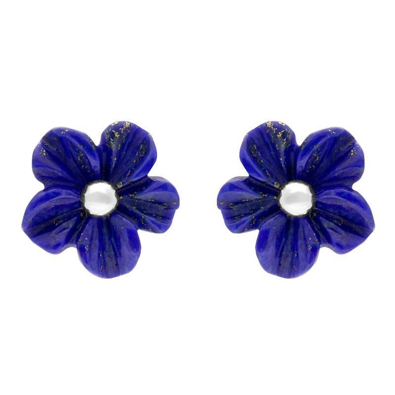 Sterling Silver Lapis Lazuli Tuberose 8mm Desert Rose Stud Earrings