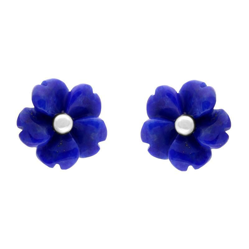 Sterling Silver Lapis Lazuli Tuberose 8mm Gypsophila Stud Earrings