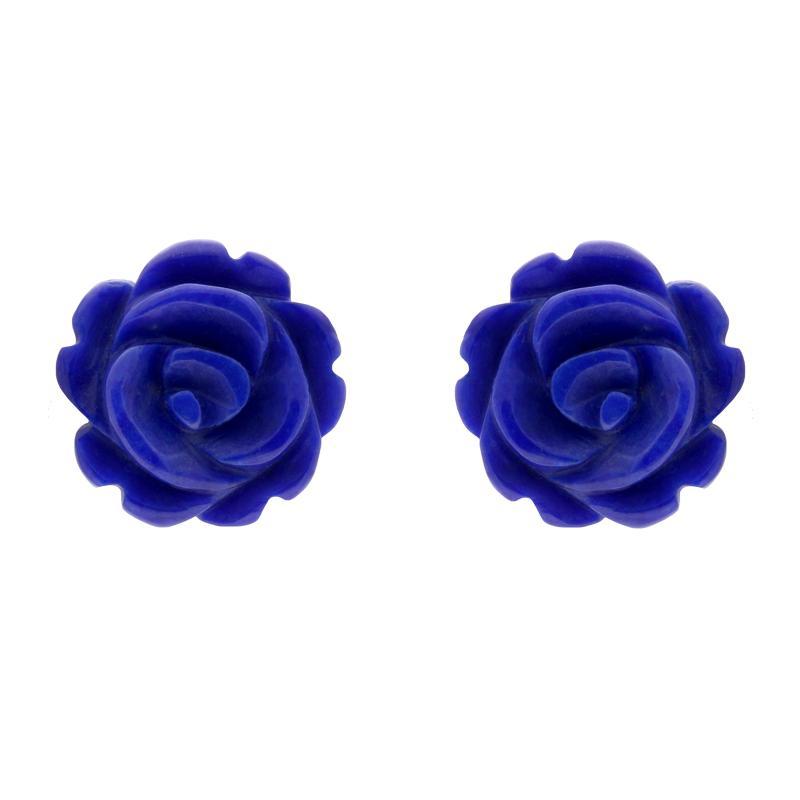 Sterling Silver Lapis Lazuli Tuberose 8mm Rose Stud Earrings