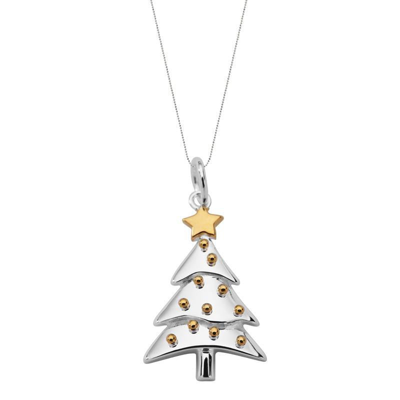 Sterling Silver Large Christmas Tree with Baubles Necklace