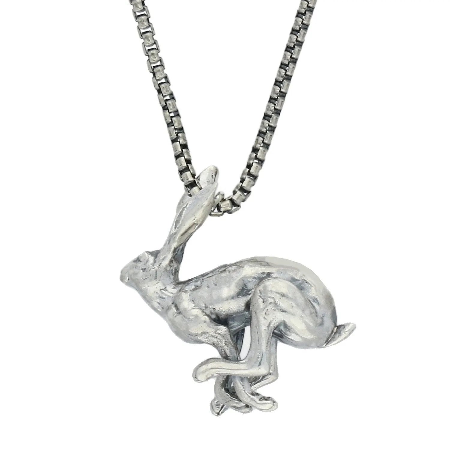 Sterling Silver Large Running Hare Necklace