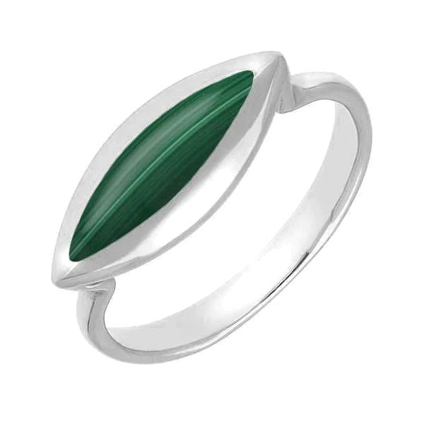 Sterling Silver Malachite Toscana Side Marquise Ring