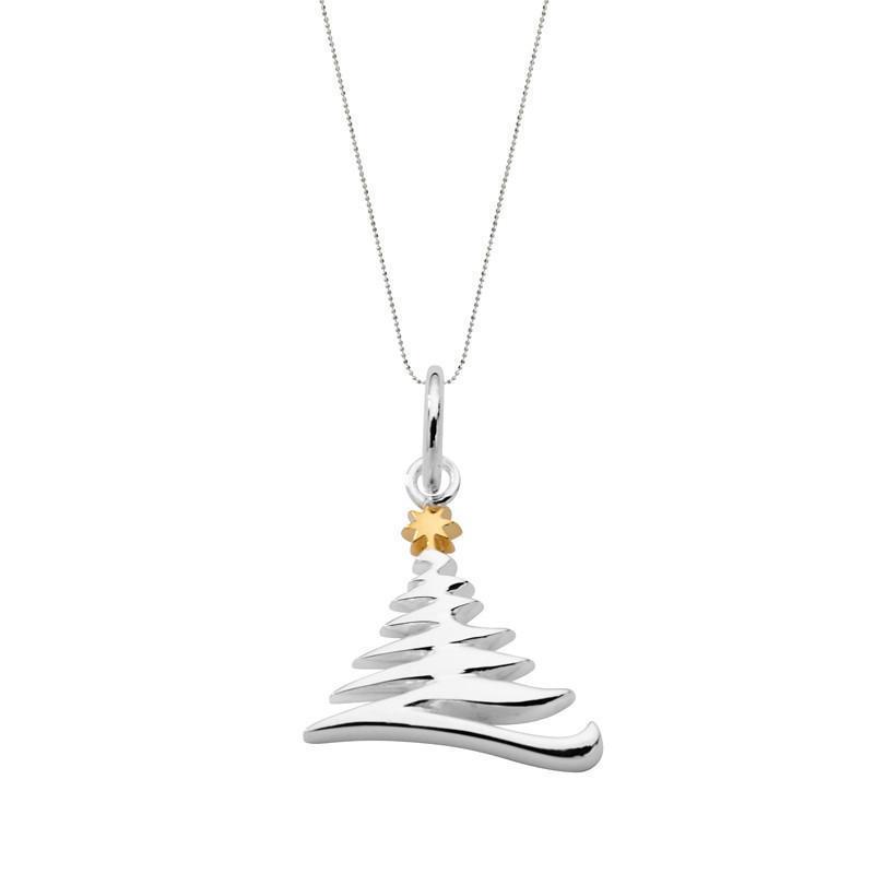 Sterling Silver Medium Abstract Christmas Tree Necklace