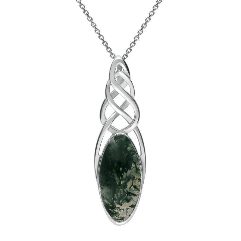 Sterling Silver Moss Agate Marquise Pierced Long Necklace