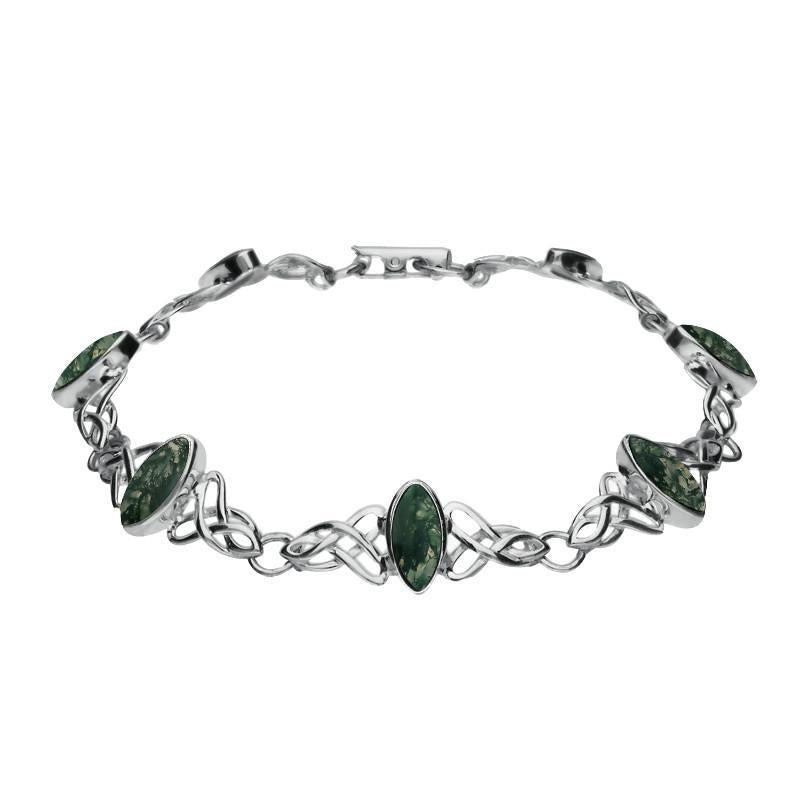 Sterling Silver Moss Agate Marquise Shaped Celtic Bracelet