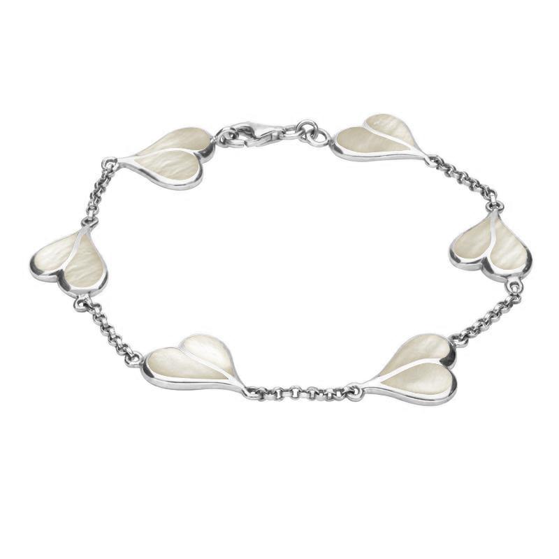 Sterling Silver Mother of Pearl Split Heart Bracelet